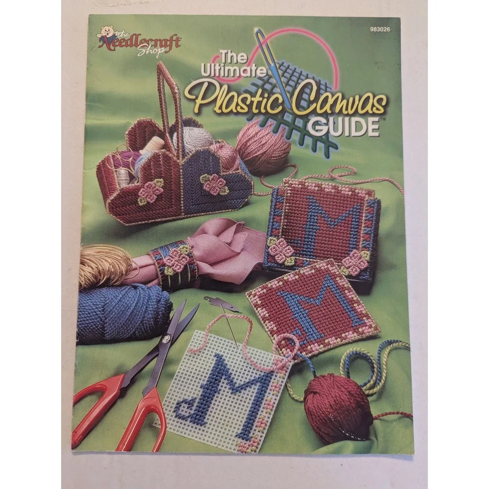 6 Vtg Needlecraft Shop Plastic‎ Canvas Patterns Books Stitch Totes Box Halloween